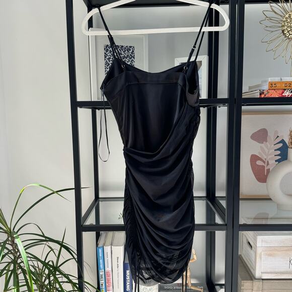Zara Black Mesh Ruched Sleeveless Cinched Sides Mini Dress Women’s Size XS - Picture 7 of 11